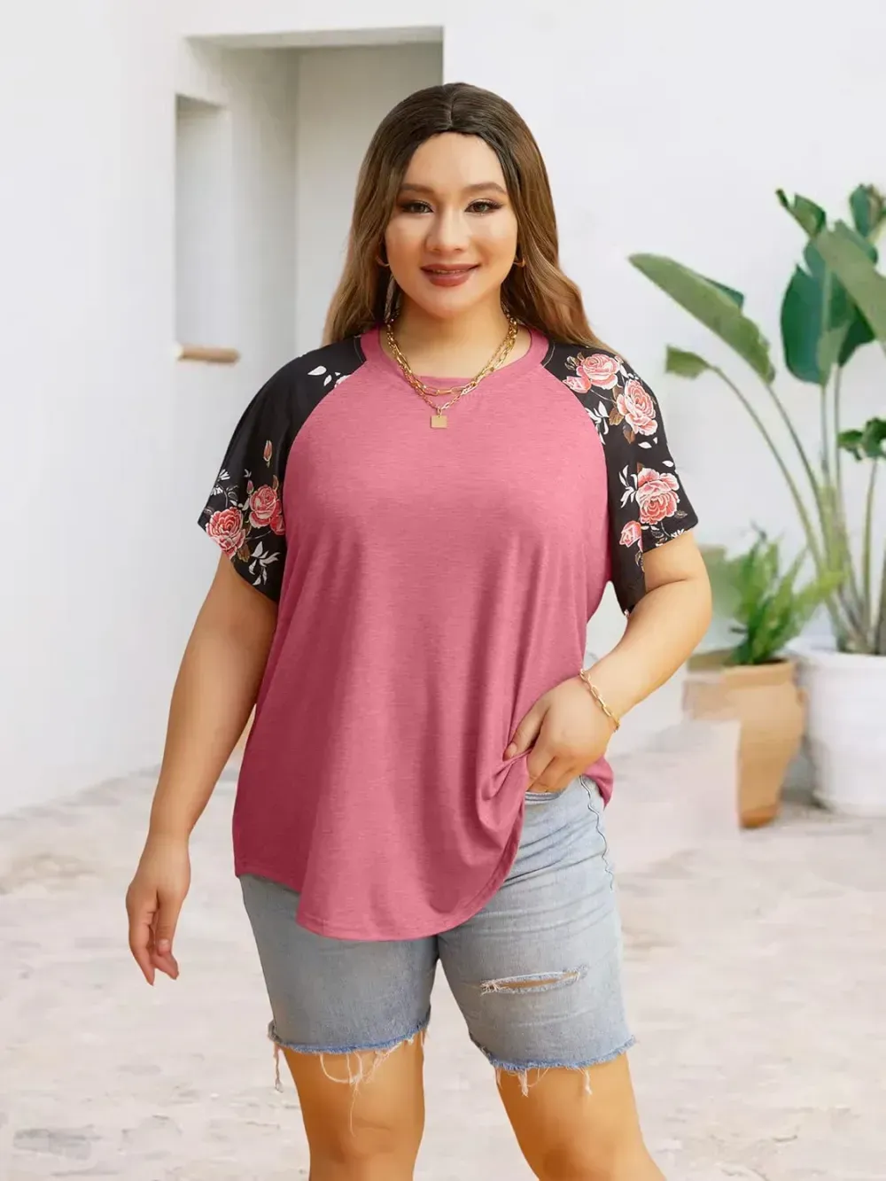 HDLTE Womens Plus Size Tops Floral Bell Sleeves Blouses Summer Crewneck Tunic Loose Casual T Shirts