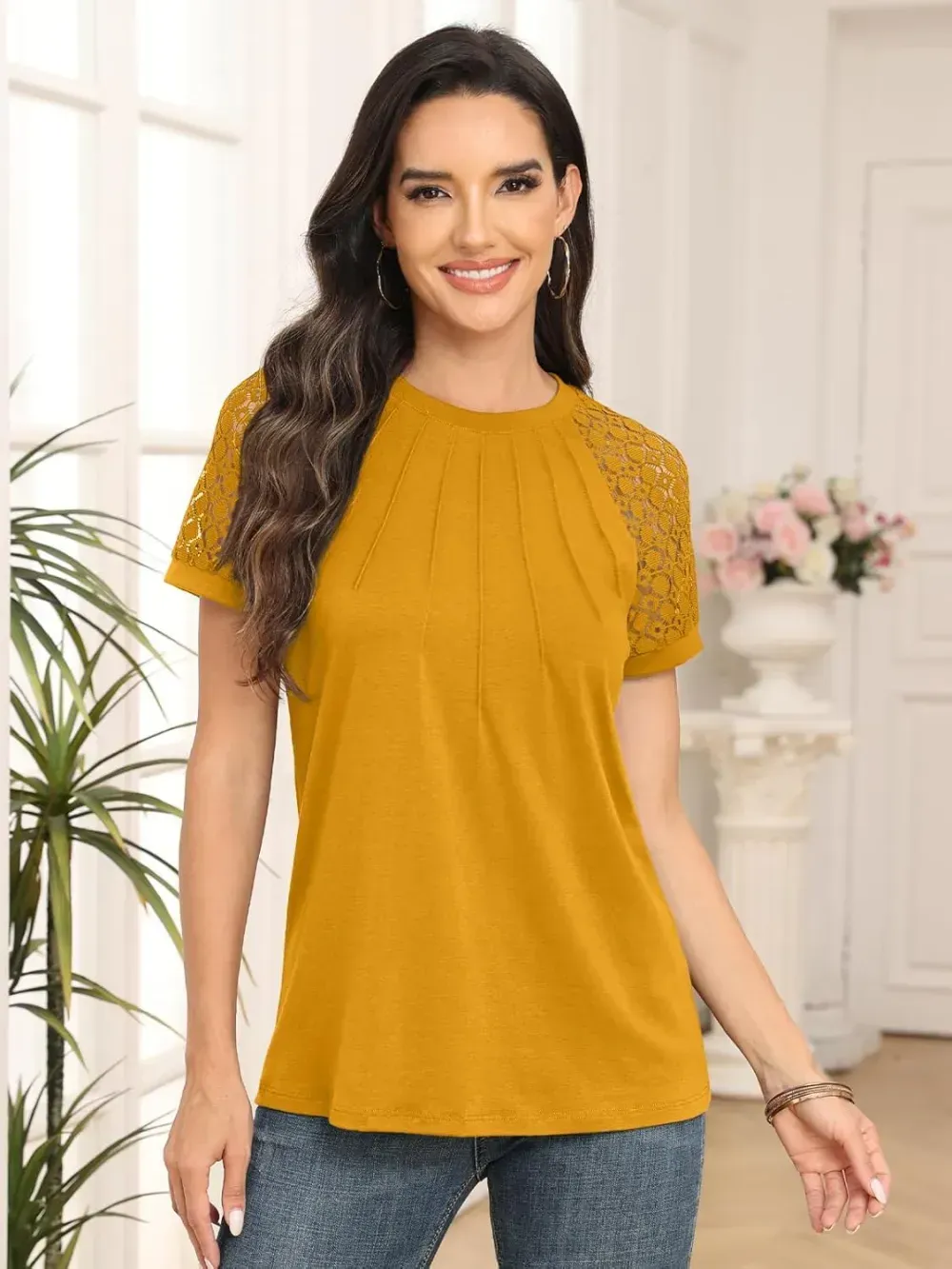 AUTOMET Womens Tshirts Trendy Fashion Tops Lace Short Sleeve Business Tee Shirts Casual Knitted Blouses Summer Outfits 2024