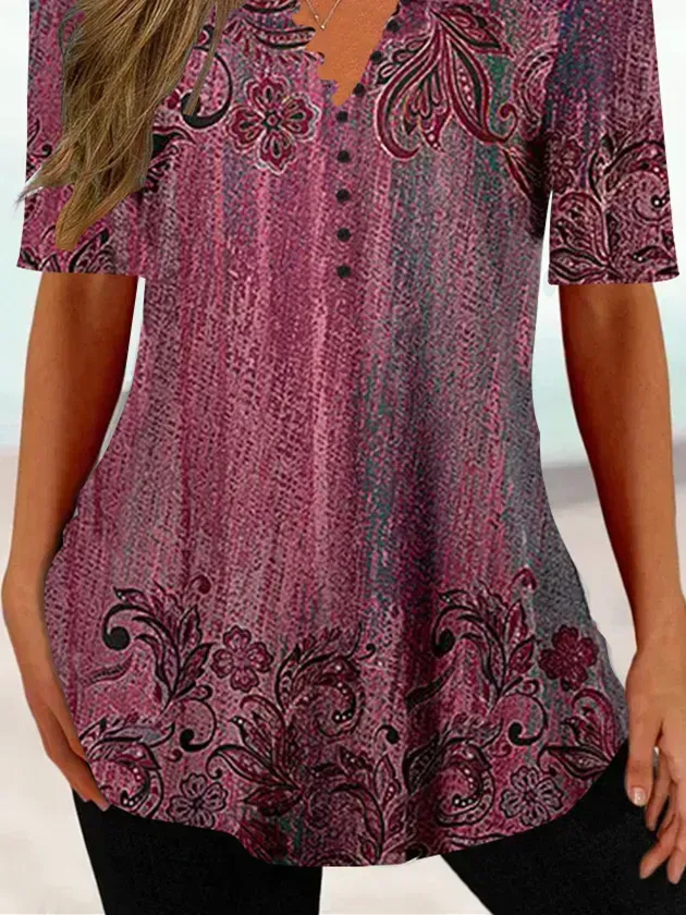 Women Half Sleeve V-neck Floral Printed Tops