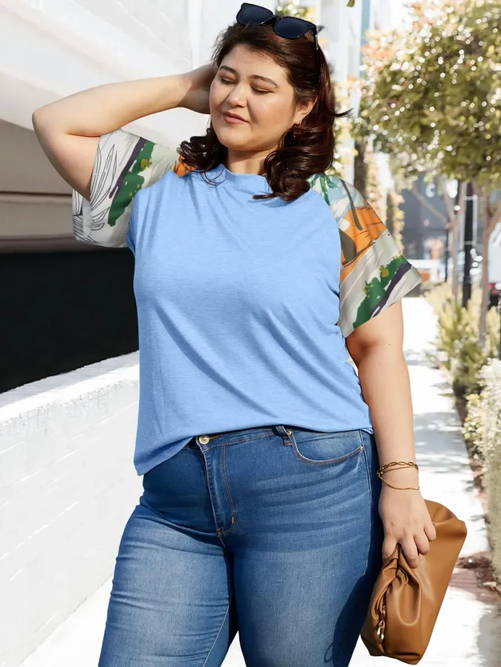 HDLTE Womens Plus Size Tops Floral Bell Sleeves Blouses Summer Crewneck Tunic Loose Casual T Shirts