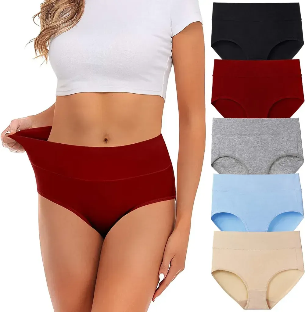 Womens Underwear,Cotton Mid Waist No Muffin Top Full Coverage Brief Ladies Panties Lingerie Undergarments for Women Multipack