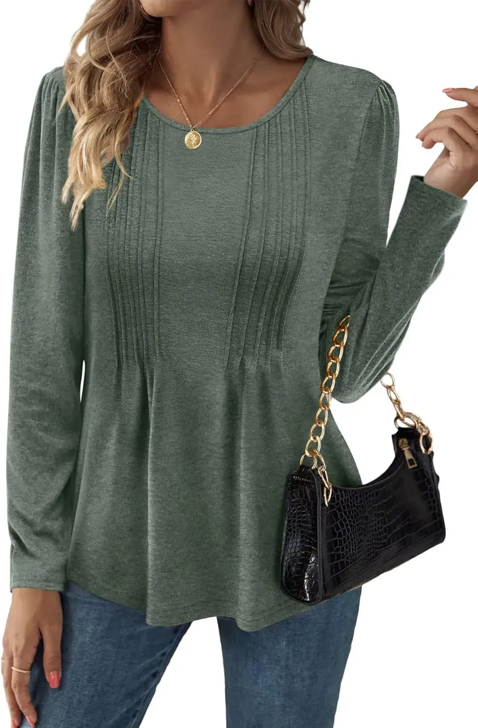 WIHOLL Blouses for Womens Dressy Casual 2024 Fall Tops Long Sleeve Shirts Loose Fit Tunics