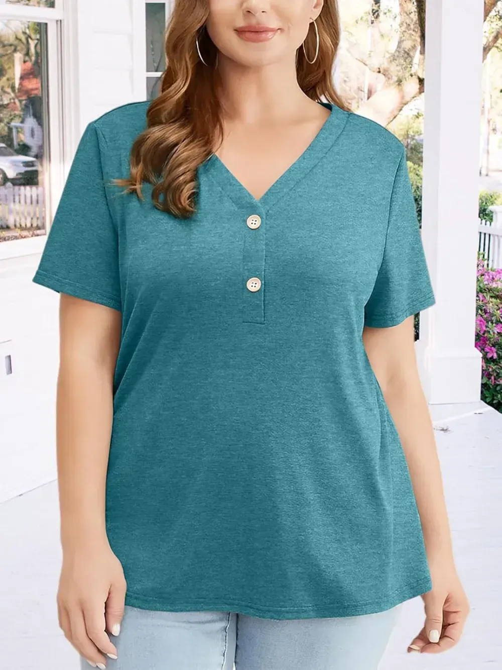 HDLTE Womens Plus Size Tops Floral Bell Sleeves Blouses Summer Crewneck Tunic Loose Casual T Shirts