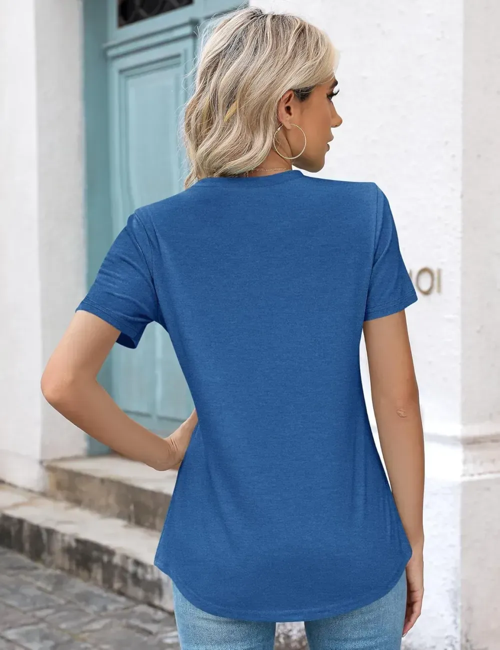 Kistore Womens Casual Crew Neck Short Sleeve Pleated Tops Blouses Fashion Clothes 2024