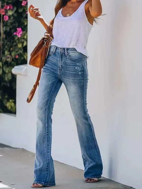 Casual High Waist Stretch Micro Flared  Women Jeans