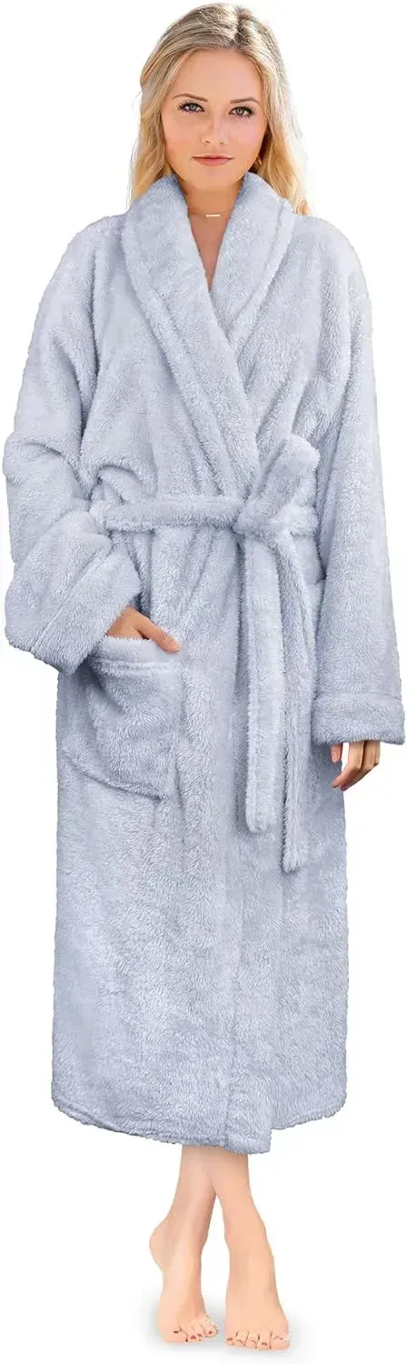Premium Womens Plush Soft Robe Fluffy, Warm, Fleece Sherpa Shaggy Bathrobe