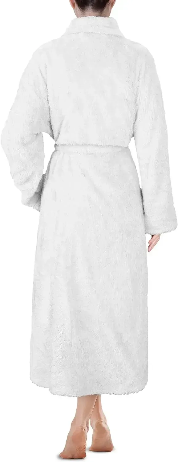 Premium Womens Plush Soft Robe Fluffy, Warm, Fleece Sherpa Shaggy Bathrobe