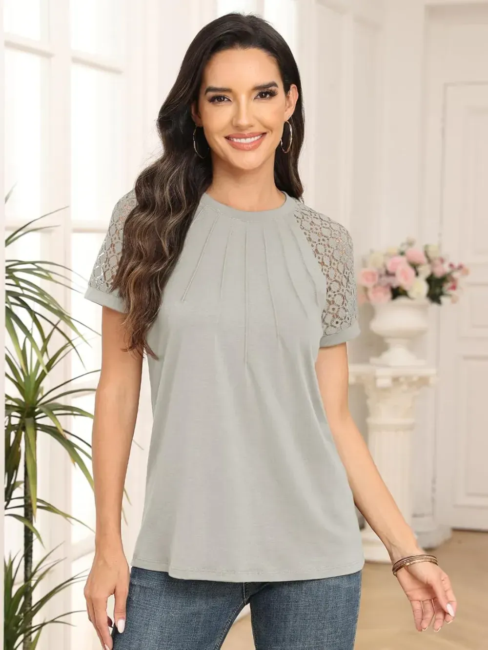 AUTOMET Womens Tshirts Trendy Fashion Tops Lace Short Sleeve Business Tee Shirts Casual Knitted Blouses Summer Outfits 2024