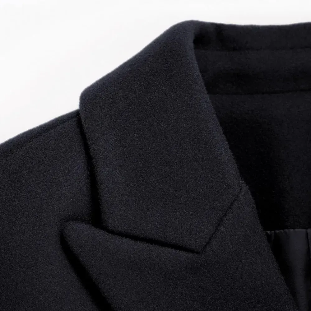 Womens Fall Winter Wool Coats Double Breasted Midi Peacoat Trench Coats