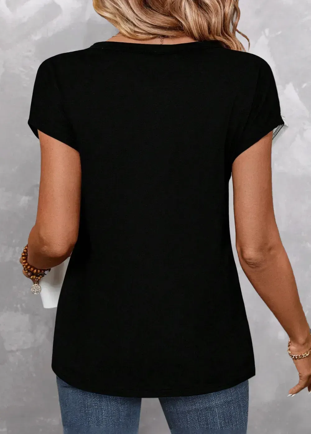 Light Pink Patchwork Short Sleeve V Neck T Shirt