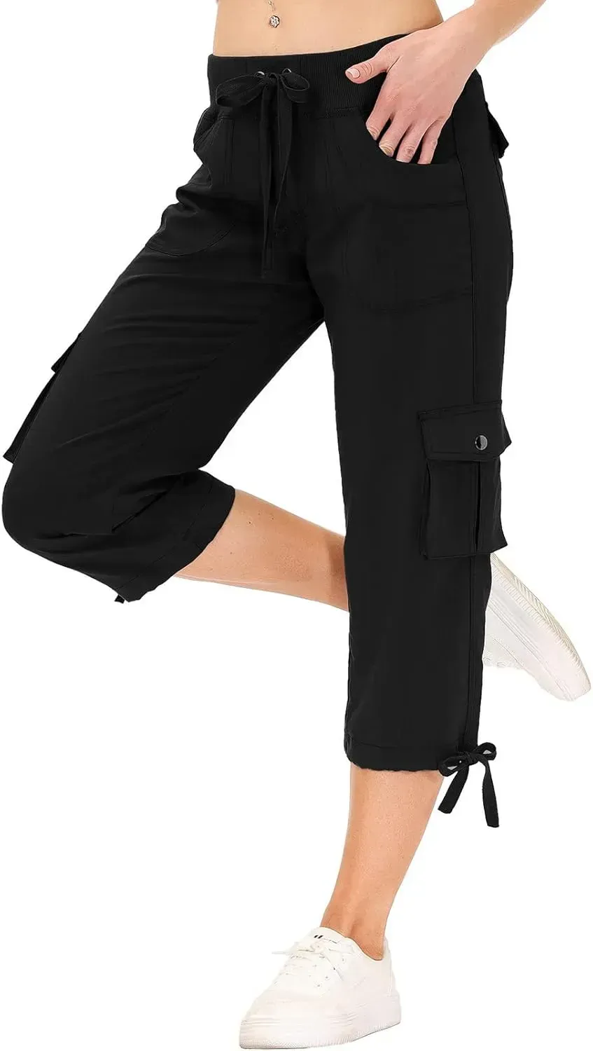 MoFiz Womens Capris with Pockets Loose Fit Casual Capri Pants Dressy Lightweight Ladies Baggy Cargo Pants for Hiking