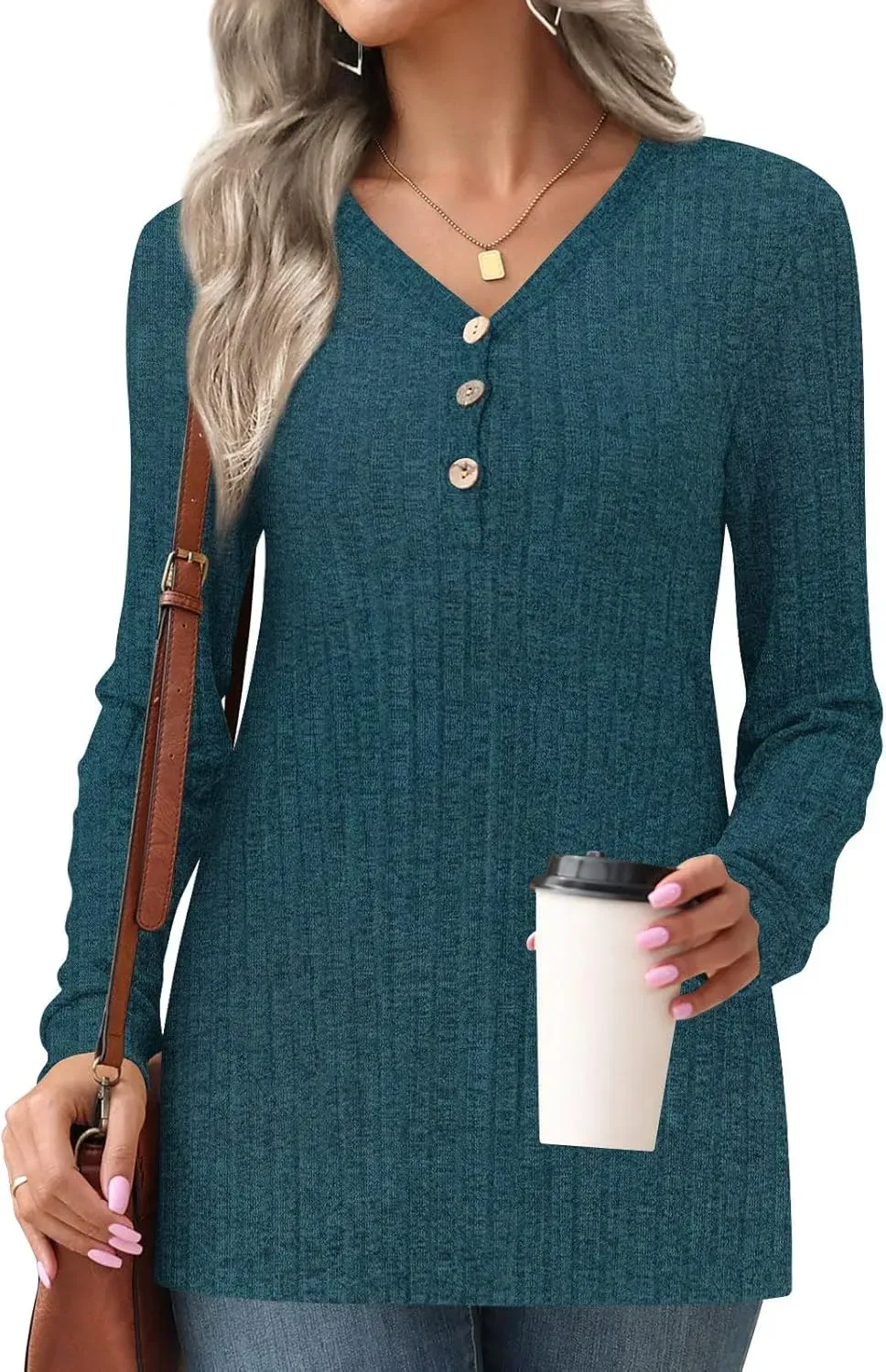 HOTGIFT Womens 2024 Fall Winter Tunic Tops Long Sleeve Casual T-Shirts Soft Comfy Stripe Blouse Lightweight