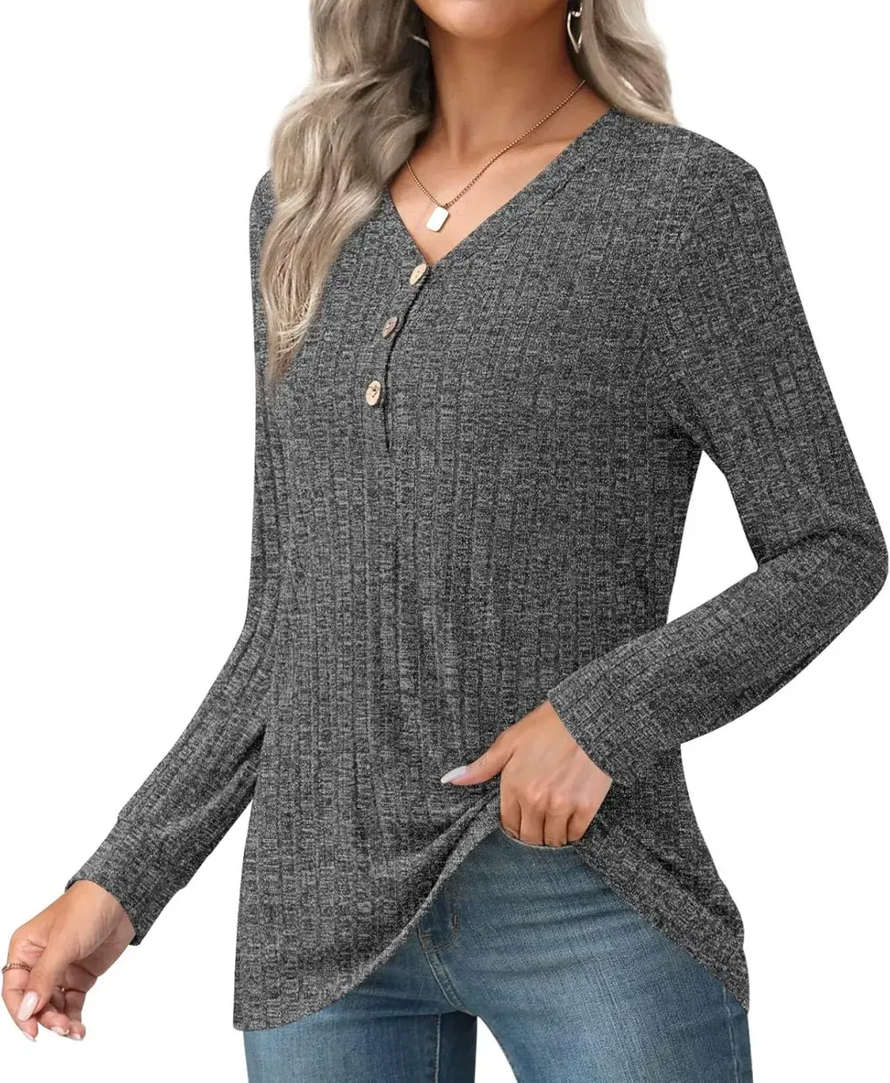 HOTGIFT Womens 2024 Fall Winter Tunic Tops Long Sleeve Casual T-Shirts Soft Comfy Stripe Blouse Lightweight