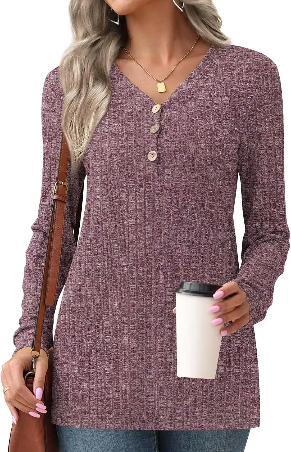 HOTGIFT Womens 2024 Fall Winter Tunic Tops Long Sleeve Casual T-Shirts Soft Comfy Stripe Blouse Lightweight