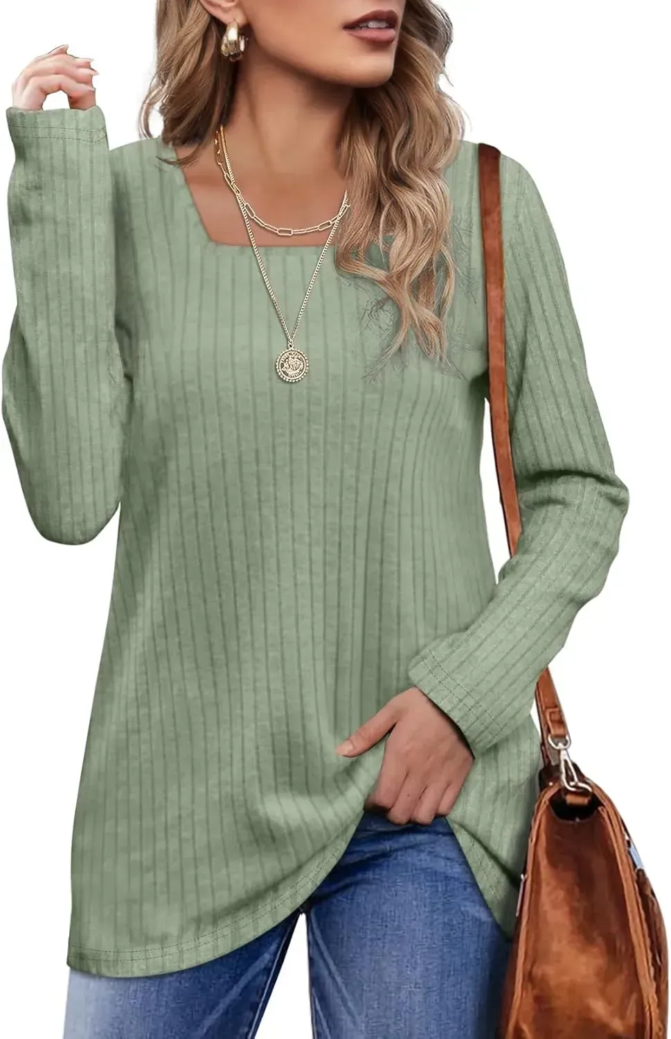OFEEFAN Long Sleeve Shirts for Women Lightweight Crew Neck Casual Tunic Tops