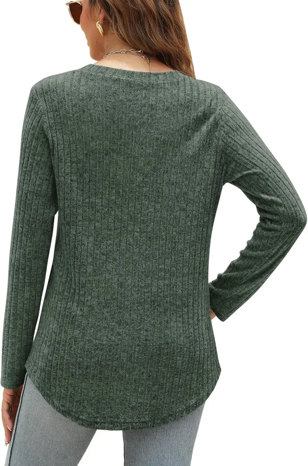 OFEEFAN Long Sleeve Shirts for Women Lightweight Crew Neck Casual Tunic Tops