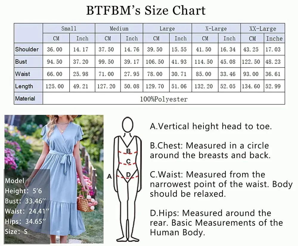 Women Summer Bohemian Floral Casual Wrap V Neck Ruffle Cap Sleeveless Belt A-Line Pleated Hem Swing Midi Sun Dress