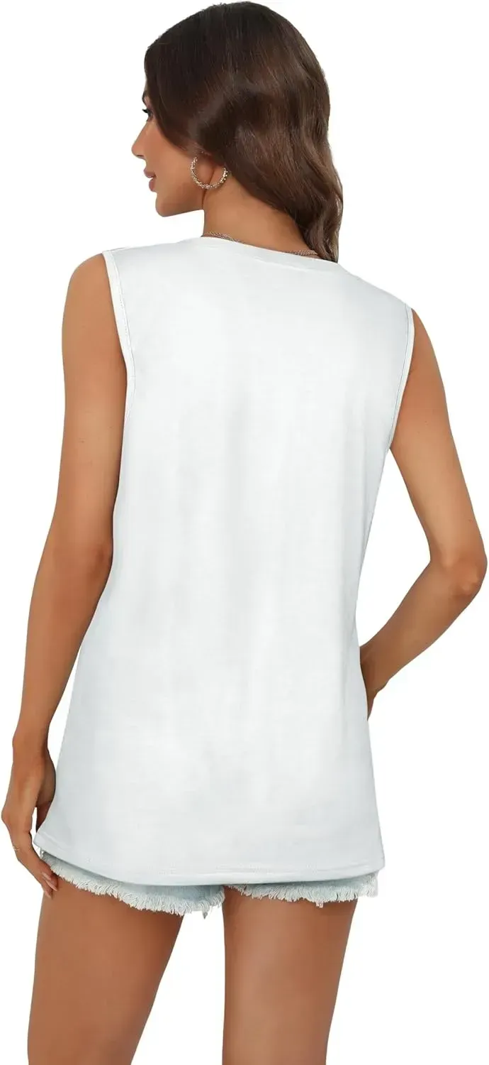 Summer Tops for Women Sleeveless V Neck Tshirt Loose Fit Casual Tank Tunic Blouse