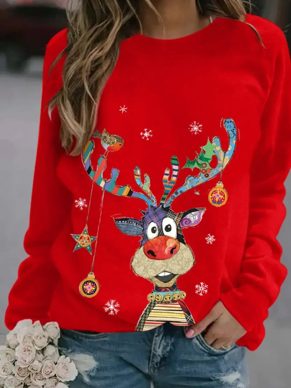 Women Long Sleeve Scoop Neck Printed Graphic Top