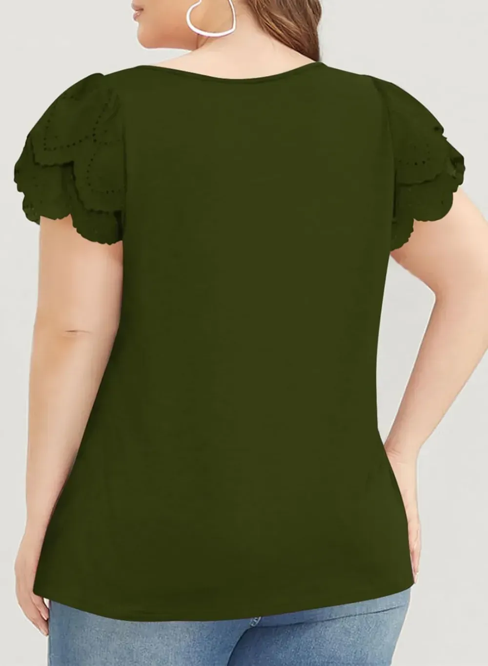 Eytino Womens Plus Size Tops Ruffle Short Sleeve Square Neck Summer Loose Casual Tee Shirts(1X-5X)