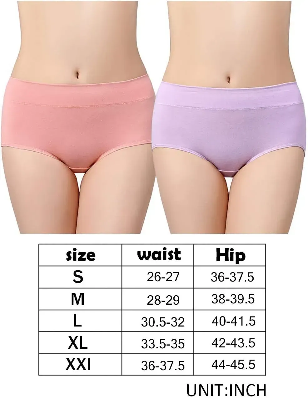Womens Underwear,Cotton Mid Waist No Muffin Top Full Coverage Brief Ladies Panties Lingerie Undergarments for Women Multipack