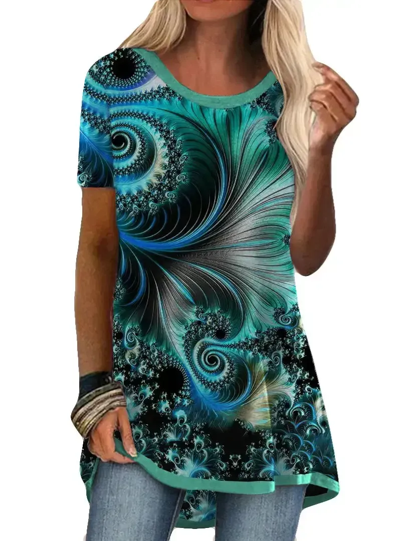 Women's Floral Printed Short Sleeve Scoop Neck Tops