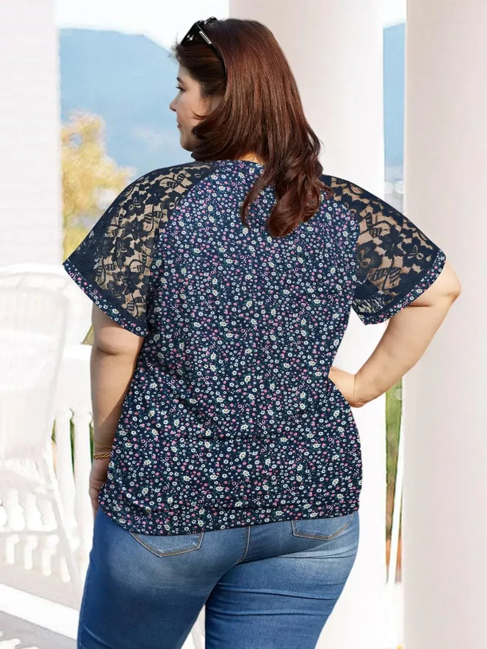 HDLTE Womens Plus Size Tops Floral Bell Sleeves Blouses Summer Crewneck Tunic Loose Casual T Shirts
