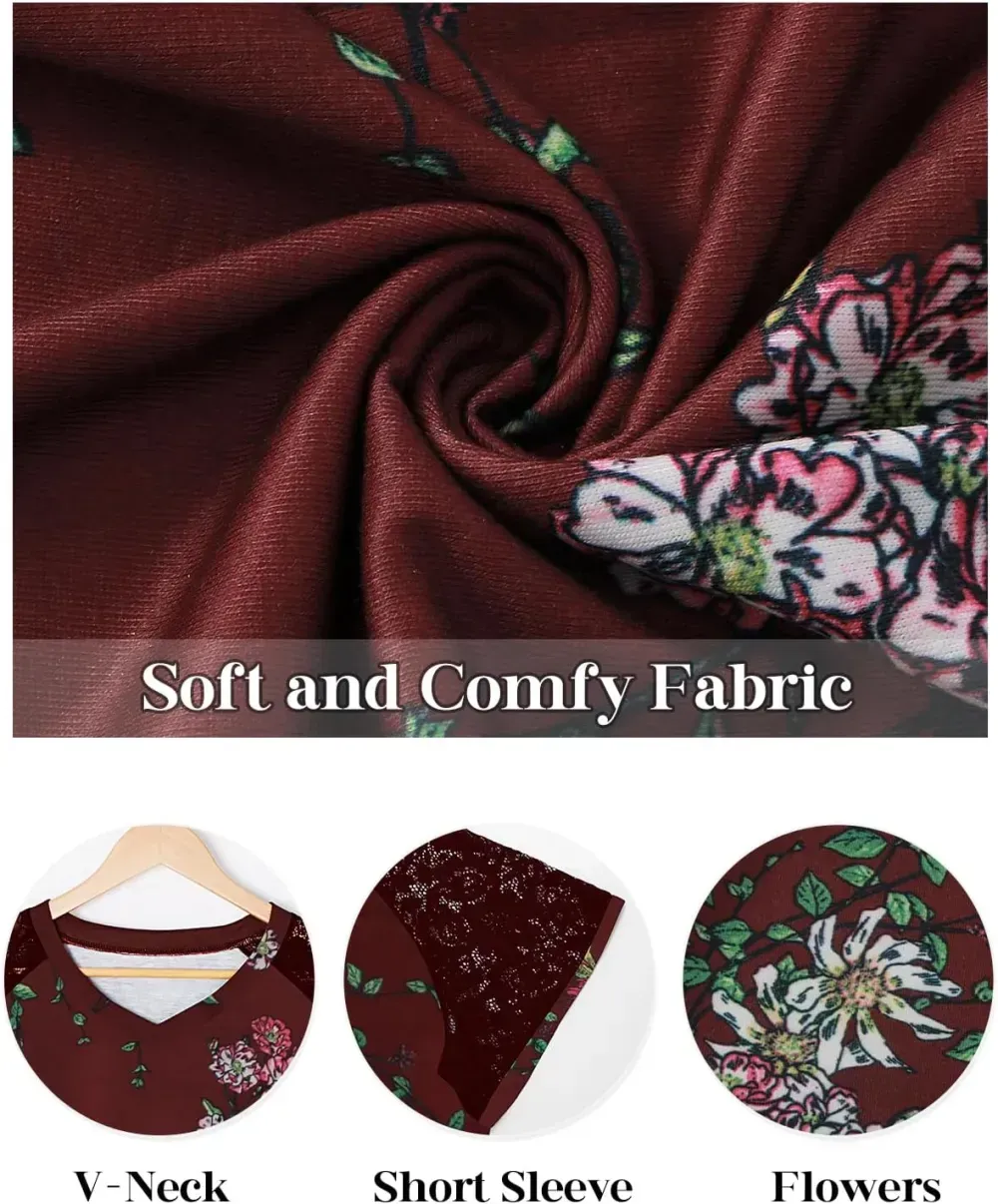 HDLTE Womens Plus Size Tops Floral Bell Sleeves Blouses Summer Crewneck Tunic Loose Casual T Shirts