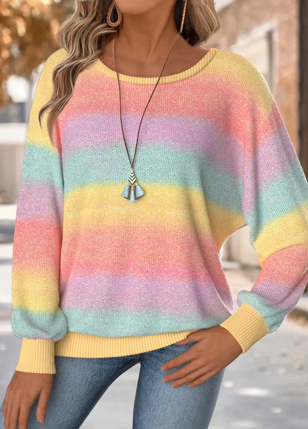 Multi Color Tummy Coverage Ombre Long Sleeve T Shirt