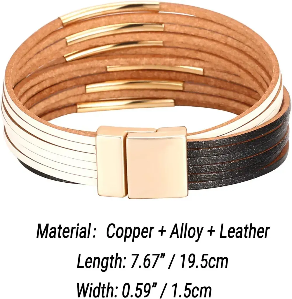 Fesciory Leather Wrap Bracelets for Women, Boho Leopard Multi-Layer Crystal Beads Cuff Bracelet Jewelry