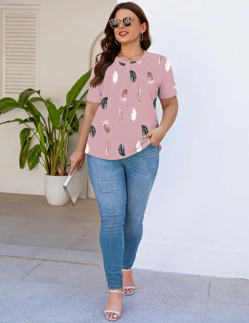 Kistore Womens Casual Crew Neck Short Sleeve Pleated Tops Blouses Fashion Clothes 2024