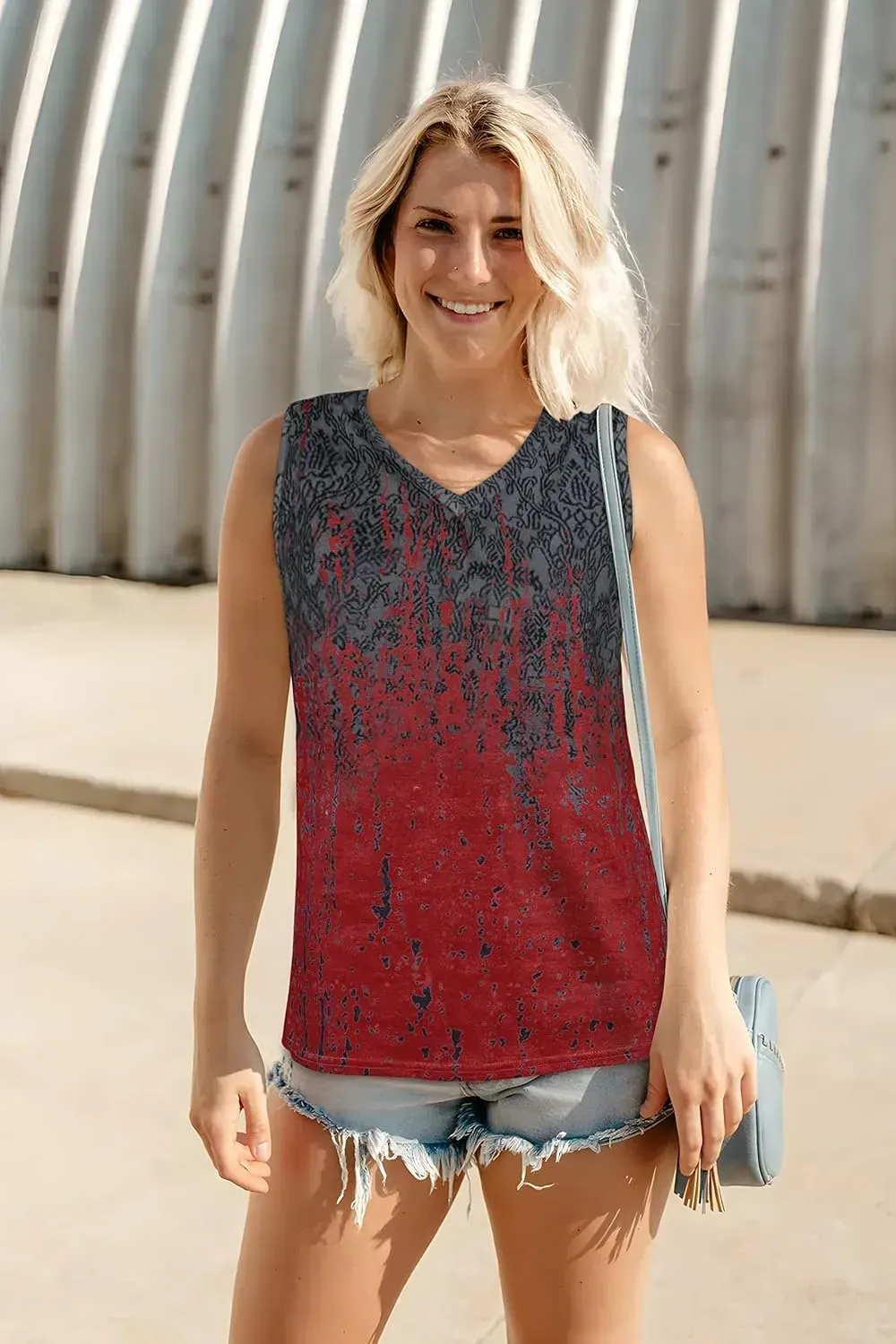 Summer Tops for Women Sleeveless V Neck Tshirt Loose Fit Casual Tank Tunic Blouse