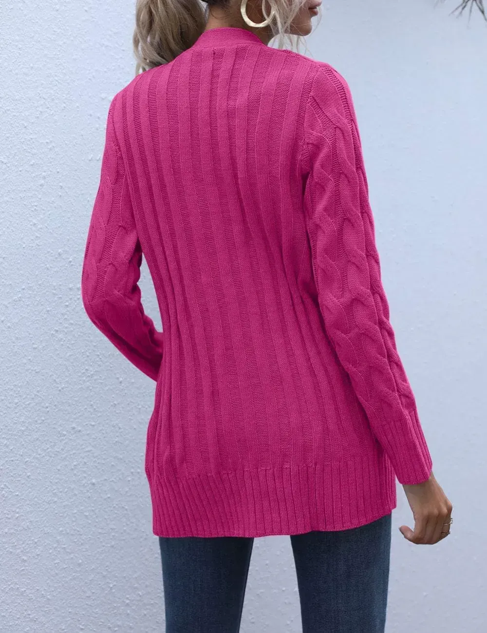 MEROKEETY Women's 2024 Fall Long Sleeve Cable Knit Sweater Open Front Cardigan Button Loose Outerwear