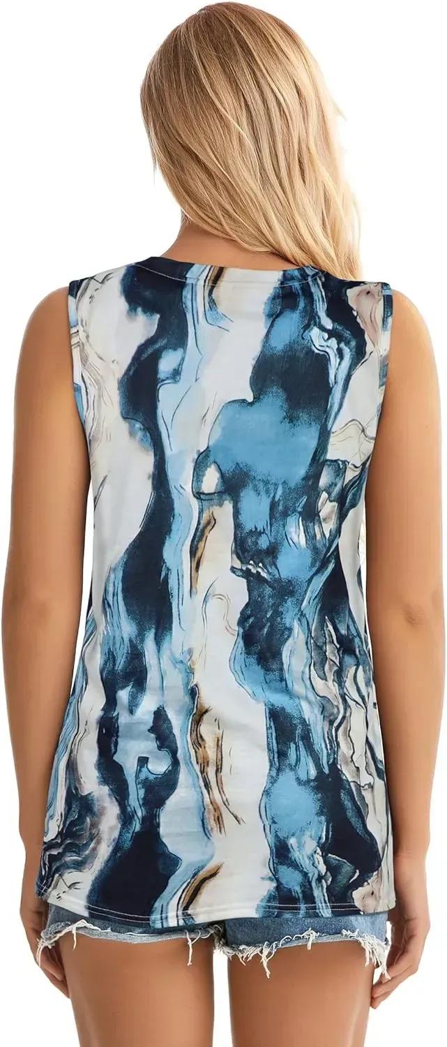 Summer Tops for Women Sleeveless V Neck Tshirt Loose Fit Casual Tank Tunic Blouse