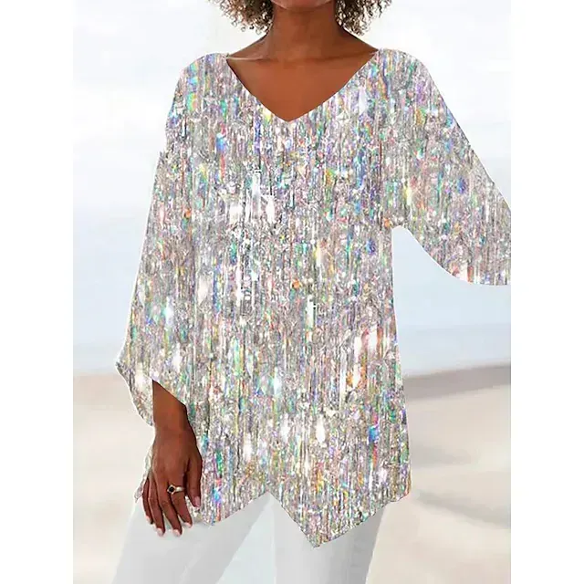 Women's Shirt Blouse Tunic White Red Blue Graphic Floral Asymmetric Print Long Sleeve