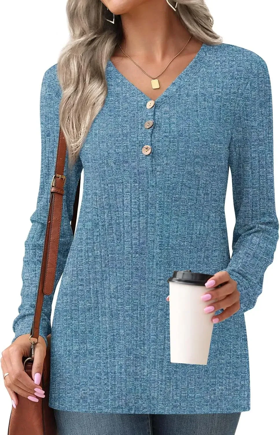 HOTGIFT Womens 2024 Fall Winter Tunic Tops Long Sleeve Casual T-Shirts Soft Comfy Stripe Blouse Lightweight