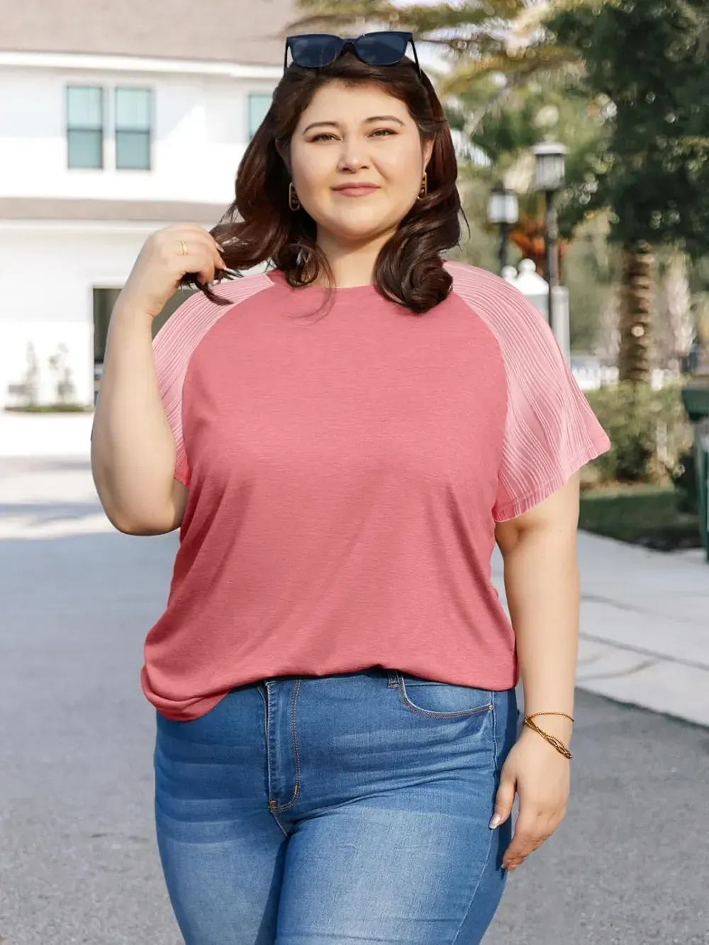 HDLTE Womens Plus Size Tops Floral Bell Sleeves Blouses Summer Crewneck Tunic Loose Casual T Shirts