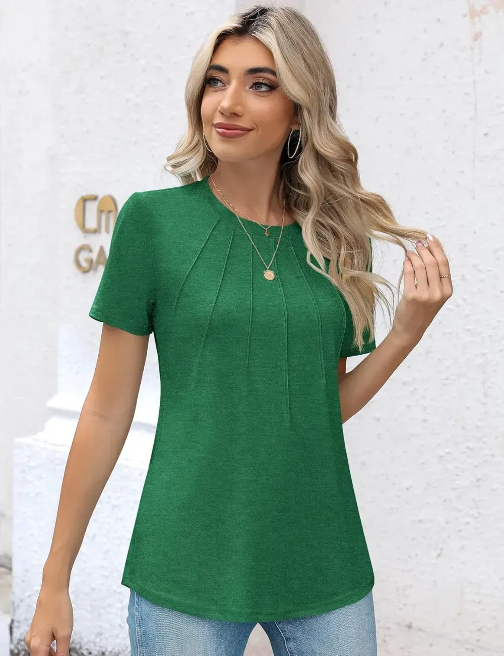 Kistore Womens Casual Crew Neck Short Sleeve Pleated Tops Blouses Fashion Clothes 2024