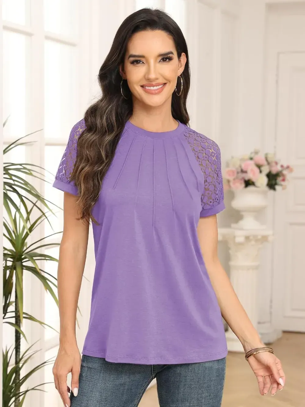 AUTOMET Womens Tshirts Trendy Fashion Tops Lace Short Sleeve Business Tee Shirts Casual Knitted Blouses Summer Outfits 2024