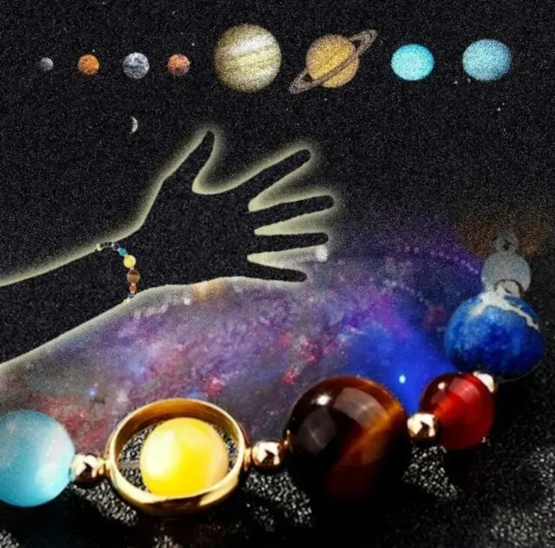 Universe Galaxy the Eight Planets Bracelet-Solar System Natural Stone Bead Bracelet -Yoga Chakra Bracelet-Guardian Star Earth Space Bracelet
