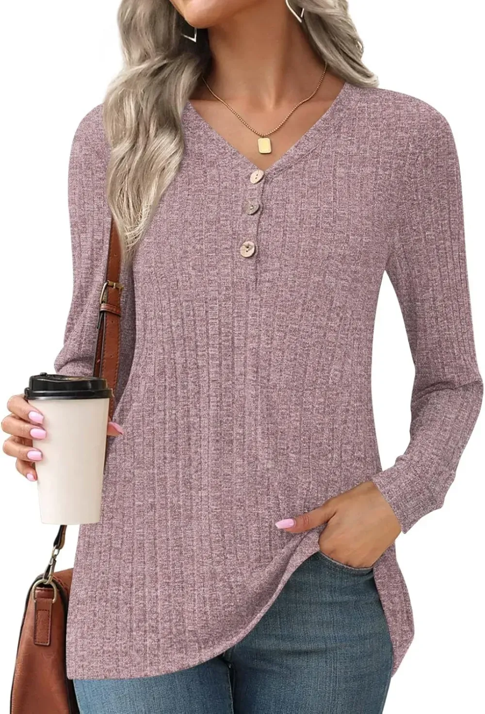 HOTGIFT Womens 2024 Fall Winter Tunic Tops Long Sleeve Casual T-Shirts Soft Comfy Stripe Blouse Lightweight