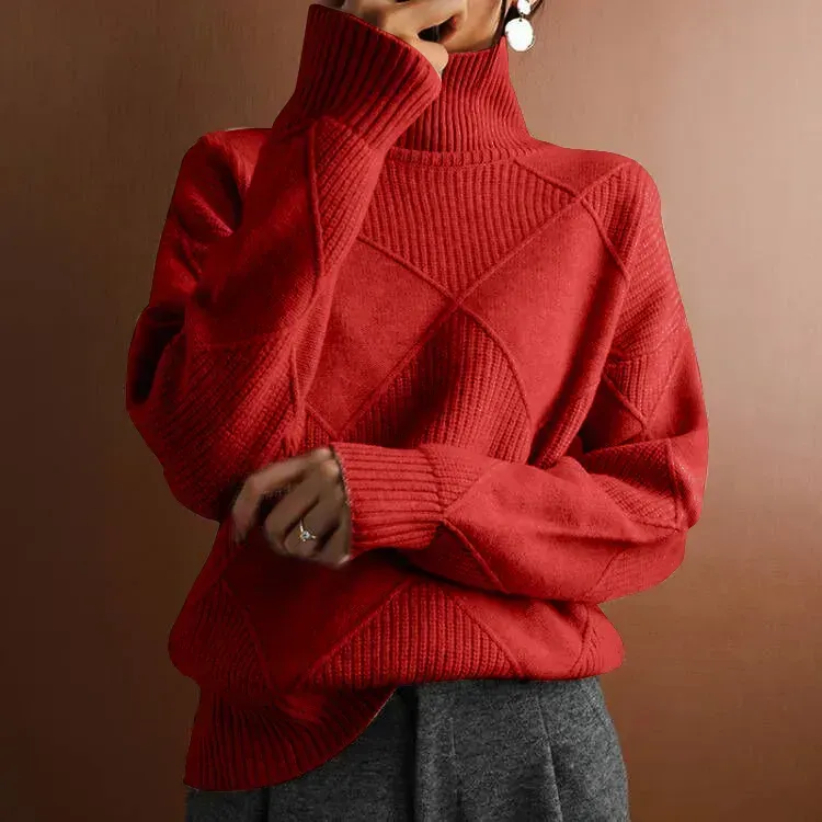 Turtleneck loose lozenge long-sleeved winter sweater
